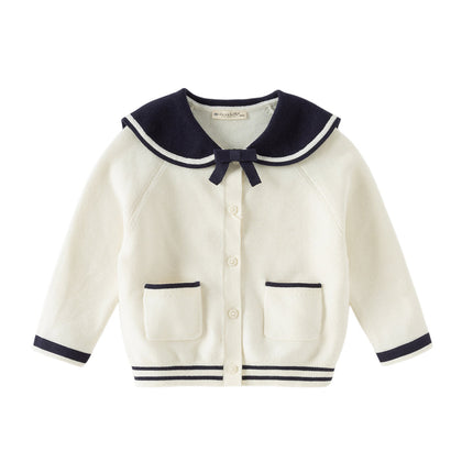 Toddler Girls Beige College-style Breathable Cotton Sweater Cardigans