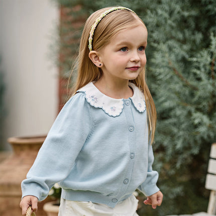 Toddler Girls Summer Light Blue Lace Collar Soft Versatile Sweater Cardigans