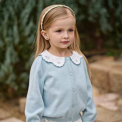 Toddler Girls Summer Light Blue Lace Collar Soft Versatile Sweater Cardigans