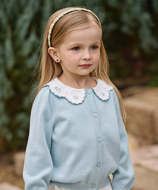 Toddler Girls Summer Light Blue Lace Collar Soft Versatile Sweater Cardigans