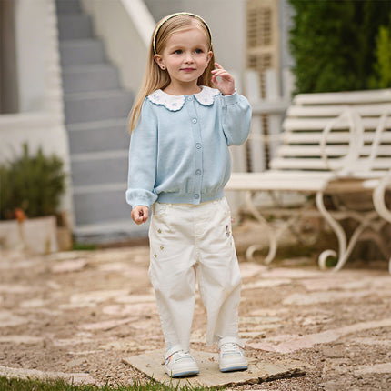 Toddler Girls Summer Light Blue Lace Collar Soft Versatile Sweater Cardigans