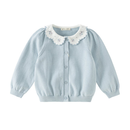 Toddler Girls Summer Light Blue Lace Collar Soft Versatile Sweater Cardigans