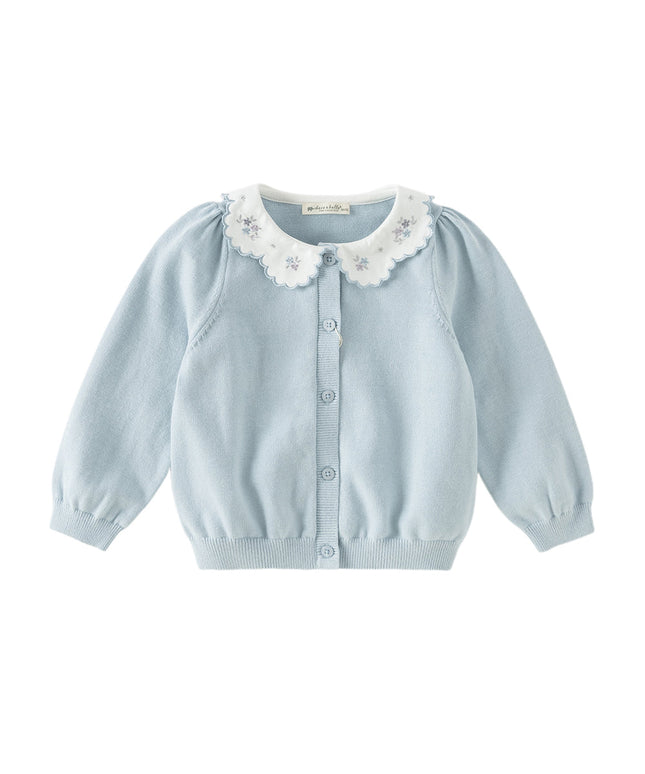 Toddler Girls Summer Light Blue Lace Collar Soft Versatile Sweater Cardigans