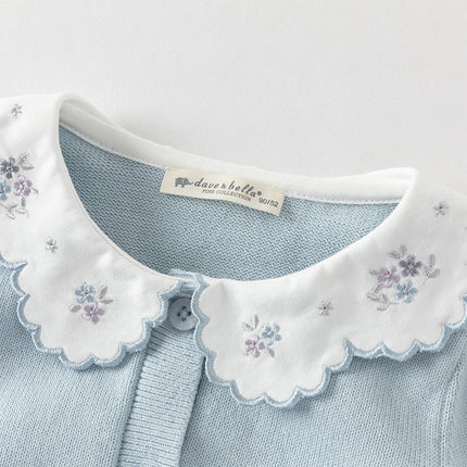 Toddler Girls Summer Light Blue Lace Collar Soft Versatile Sweater Cardigans