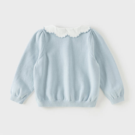 Toddler Girls Summer Light Blue Lace Collar Soft Versatile Sweater Cardigans
