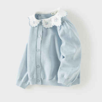 Toddler Girls Summer Light Blue Lace Collar Soft Versatile Sweater Cardigans