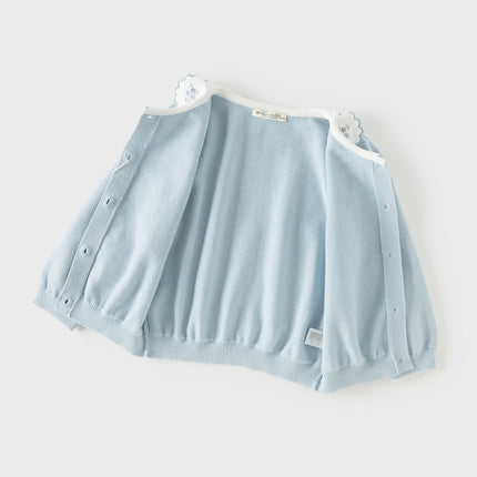 Toddler Girls Summer Light Blue Lace Collar Soft Versatile Sweater Cardigans