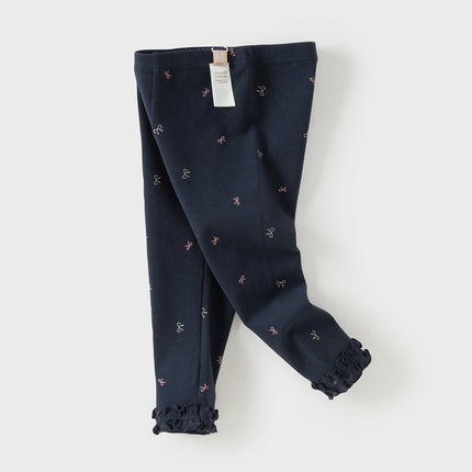 Toddler Girls Navy Blue/Grey Cute Print Slim Leggings