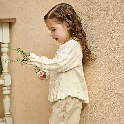 Kids Girls Pearl White Long Sleeve Soft Cotton Sweater Cardigans