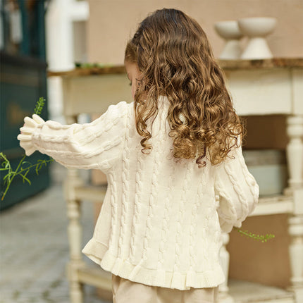 Kids Girls Pearl White Long Sleeve Soft Cotton Sweater Cardigans