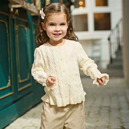 Kids Girls Pearl White Long Sleeve Soft Cotton Sweater Cardigans