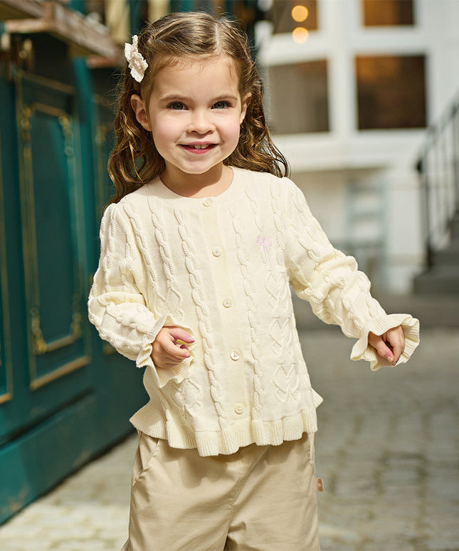 Kids Girls Pearl White Long Sleeve Soft Cotton Sweater Cardigans