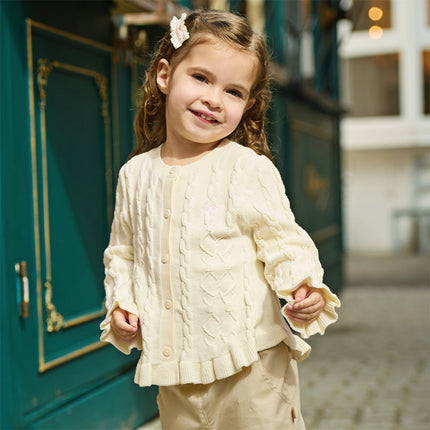 Kids Girls Pearl White Long Sleeve Soft Cotton Sweater Cardigans