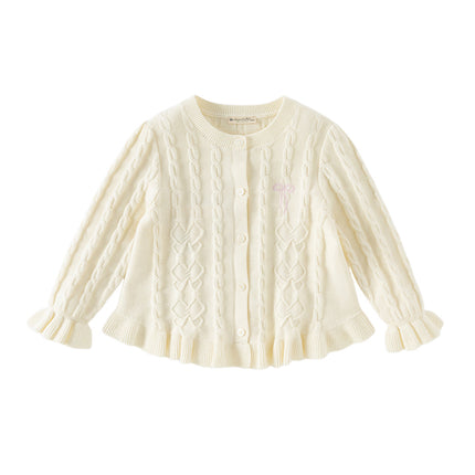 Kids Girls Pearl White Long Sleeve Soft Cotton Sweater Cardigans