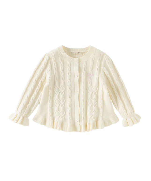 Kids Girls Pearl White Long Sleeve Soft Cotton Sweater Cardigans