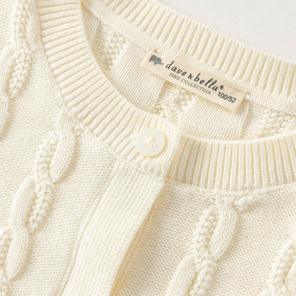 Kids Girls Pearl White Long Sleeve Soft Cotton Sweater Cardigans