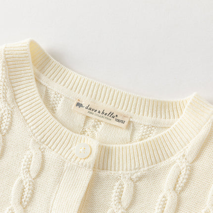 Kids Girls Pearl White Long Sleeve Soft Cotton Sweater Cardigans