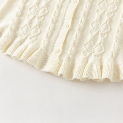 Kids Girls Pearl White Long Sleeve Soft Cotton Sweater Cardigans