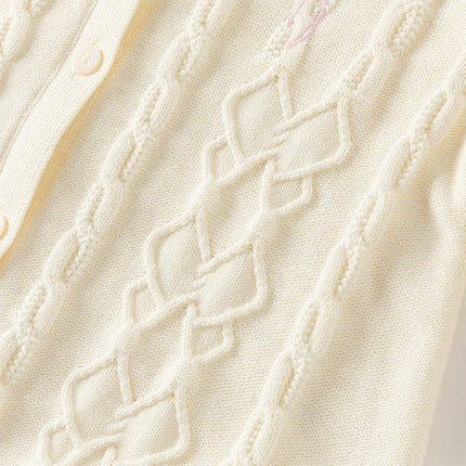 Kids Girls Pearl White Long Sleeve Soft Cotton Sweater Cardigans