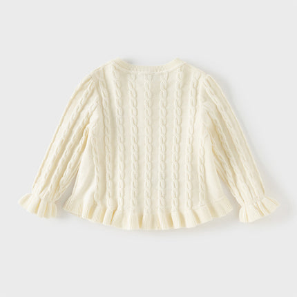 Kids Girls Pearl White Long Sleeve Soft Cotton Sweater Cardigans