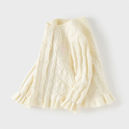 Kids Girls Pearl White Long Sleeve Soft Cotton Sweater Cardigans