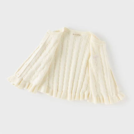 Kids Girls Pearl White Long Sleeve Soft Cotton Sweater Cardigans