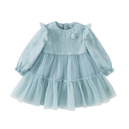 Toddler Girls Elegant Blue Long Sleeve A-line Princess Dress