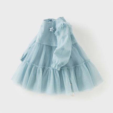Toddler Girls Elegant Blue Long Sleeve A-line Princess Dress