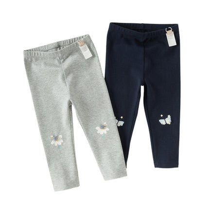 Toddler Girls Navy Blue/Light Grey Versatile Slim Leggings