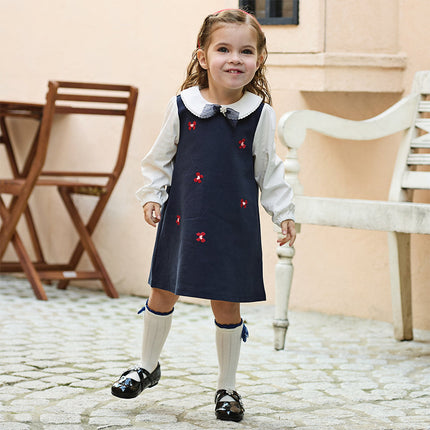 Toddler Girls Navy Blue Long Sleeve Comfortable Party Dress