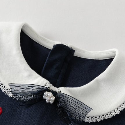 Toddler Girls Navy Blue Long Sleeve Comfortable Party Dress