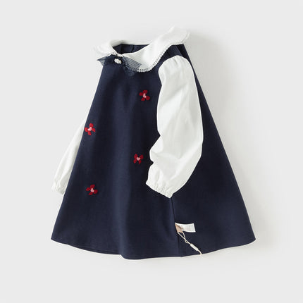 Toddler Girls Navy Blue Long Sleeve Comfortable Party Dress