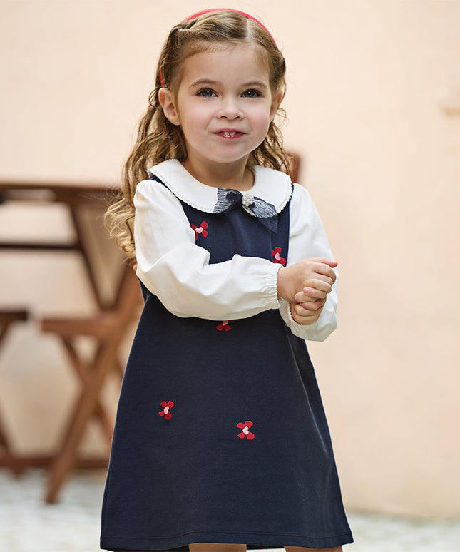 Toddler Girls Navy Blue Long Sleeve Comfortable Party Dress