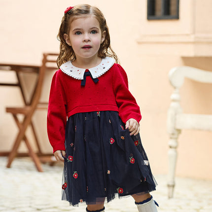 Toddler Girls Adorable Red A-line Mesh Princess Dress