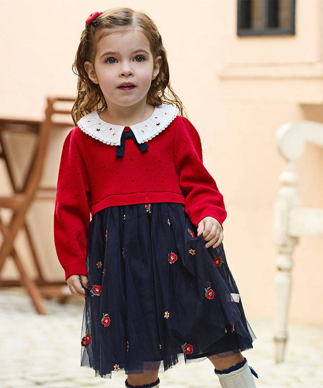 Toddler Girls Adorable Red A-line Mesh Princess Dress