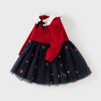 Toddler Girls Adorable Red A-line Mesh Princess Dress