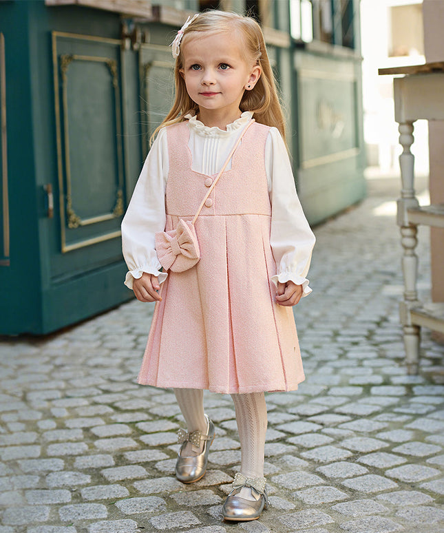 Toddler Girls Sweet Pink Turtle Fake-two-piece A-line Dress(wallet bag)