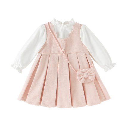 Toddler Girls Sweet Pink Turtle Fake-two-piece A-line Dress(wallet bag)