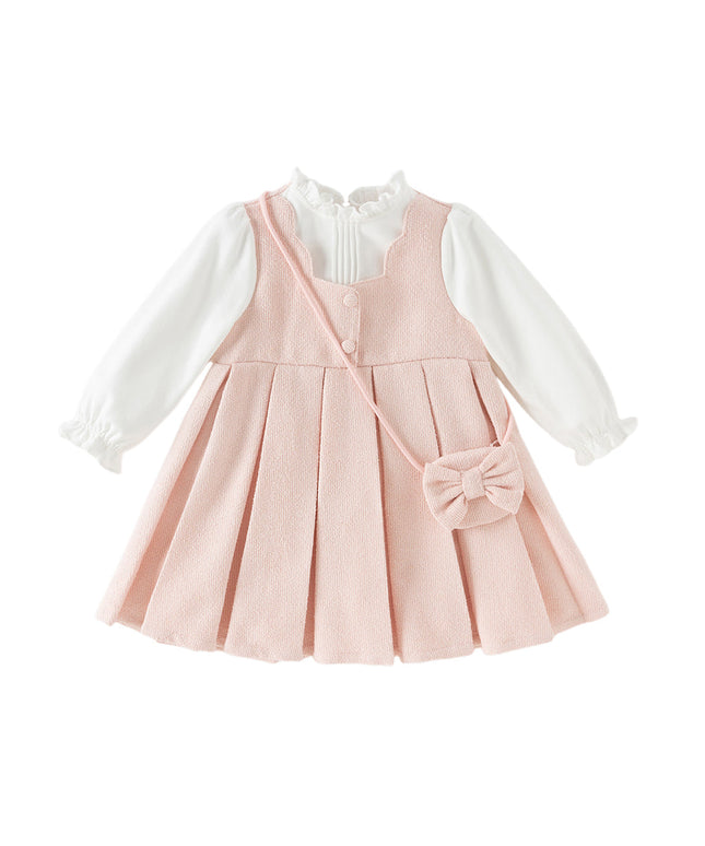 Toddler Girls Sweet Pink Turtle Fake-two-piece A-line Dress(wallet bag)