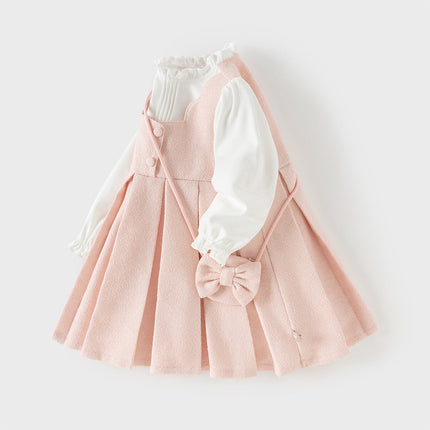 Toddler Girls Sweet Pink Turtle Fake-two-piece A-line Dress(wallet bag)