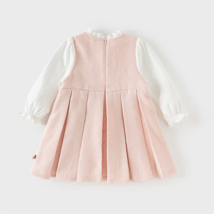 Toddler Girls Sweet Pink Turtle Fake-two-piece A-line Dress(wallet bag)
