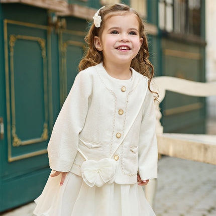 Toddler Girls Elegant Milk White Sleeveless A-line Mesh Dress(wallet bag)