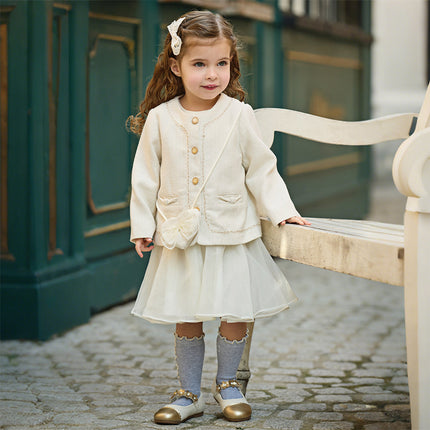 Toddler Girls Elegant Milk White Sleeveless A-line Mesh Dress(wallet bag)