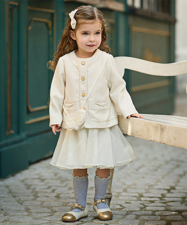 Toddler Girls Elegant Milk White Sleeveless A-line Mesh Dress(wallet bag)