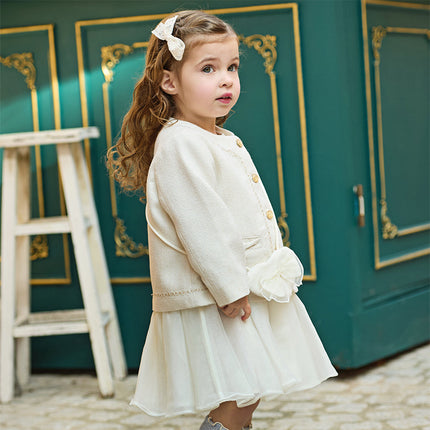 Toddler Girls Elegant Milk White Sleeveless A-line Mesh Dress(wallet bag)