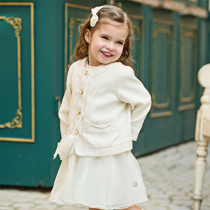 Toddler Girls Elegant Milk White Sleeveless A-line Mesh Dress(wallet bag)