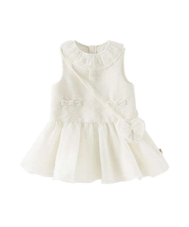Toddler Girls Elegant Milk White Sleeveless A-line Mesh Dress(wallet bag)