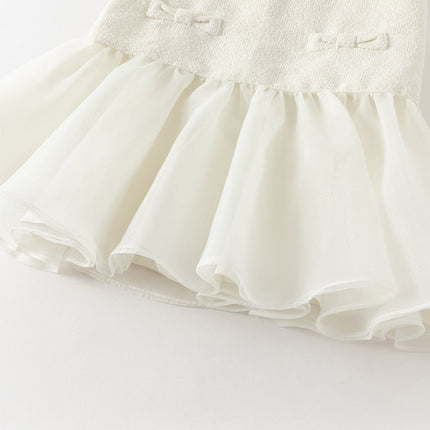 Toddler Girls Elegant Milk White Sleeveless A-line Mesh Dress(wallet bag)