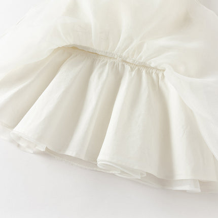 Toddler Girls Elegant Milk White Sleeveless A-line Mesh Dress(wallet bag)