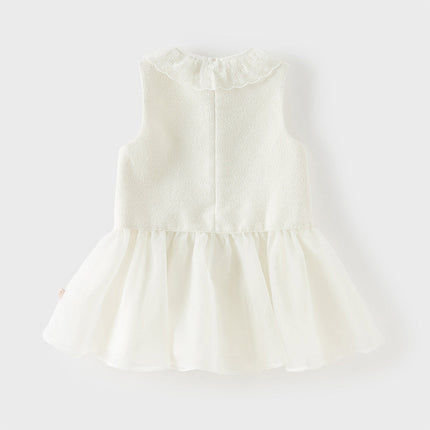 Toddler Girls Elegant Milk White Sleeveless A-line Mesh Dress(wallet bag)